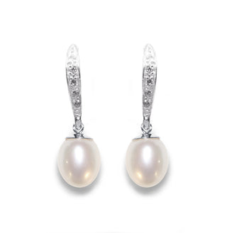 Little Ballerina Pearl Droplet Earrings with Diamonds