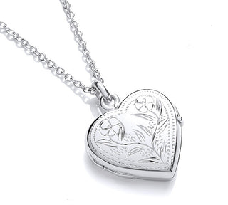 Heart Shaped Floral Design Locket - Hand Engraved