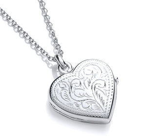 Double-Sided Heart Shaped Locket and Chain -  Hand Engraved