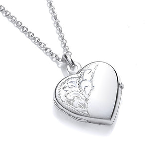 Heart Shaped Paisley Locket and Chain - Hand Engraved
