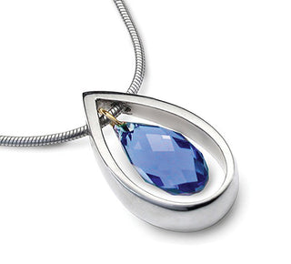 Accent Crystal Droplet Pendant With 9ct Gold Detail - Blue