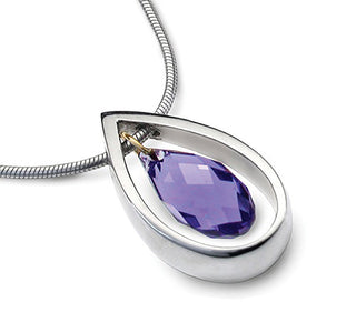 Accent Crystal Droplet Pendant With 9ct Gold Detail - Purple