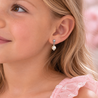 Little Ballerina Round Pearl Drop Earrings - Cream