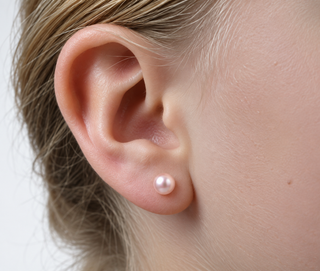 Little Ballerina Pearl Stud Earrings Round - Pink