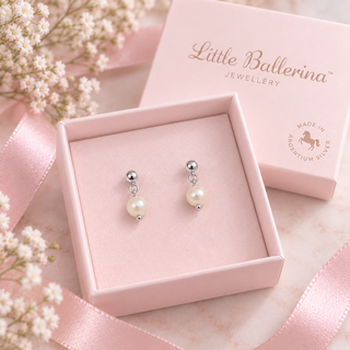 Little Ballerina Round Pearl Drop Earrings - Cream