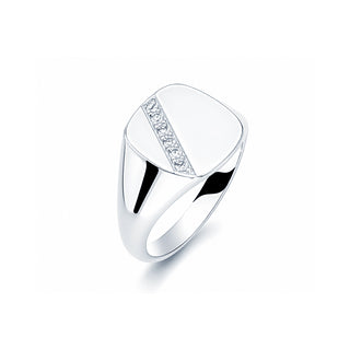 Signet Gents - Cushion With 4 Black or White Diamonds
