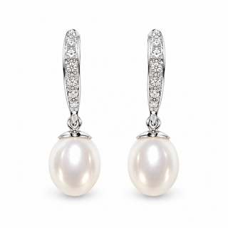 Eternal Silver Pearl Droplet Earrings with Diamonds