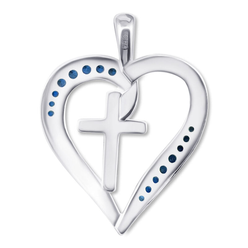 Cross  and Heart Pendant with Blue Zircon stones