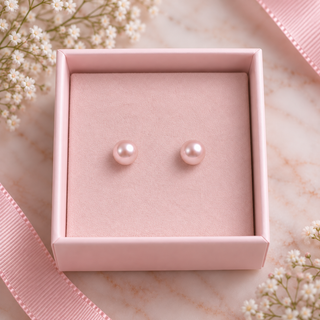 Little Ballerina Pearl Stud Earrings Round - Pink