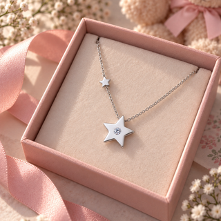 Little Ballerina Double Stars Necklace with Diamond