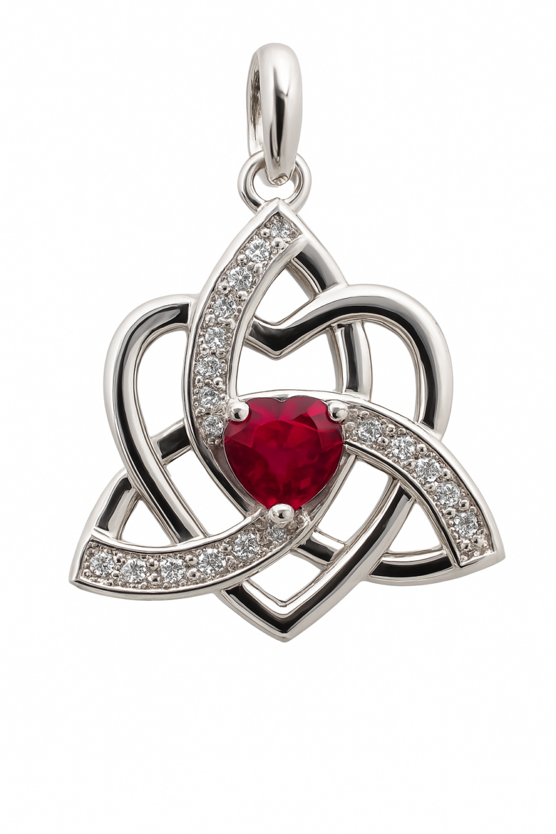Trinity Heart Pendant with Rubin Zirkonia and White Zirkonia